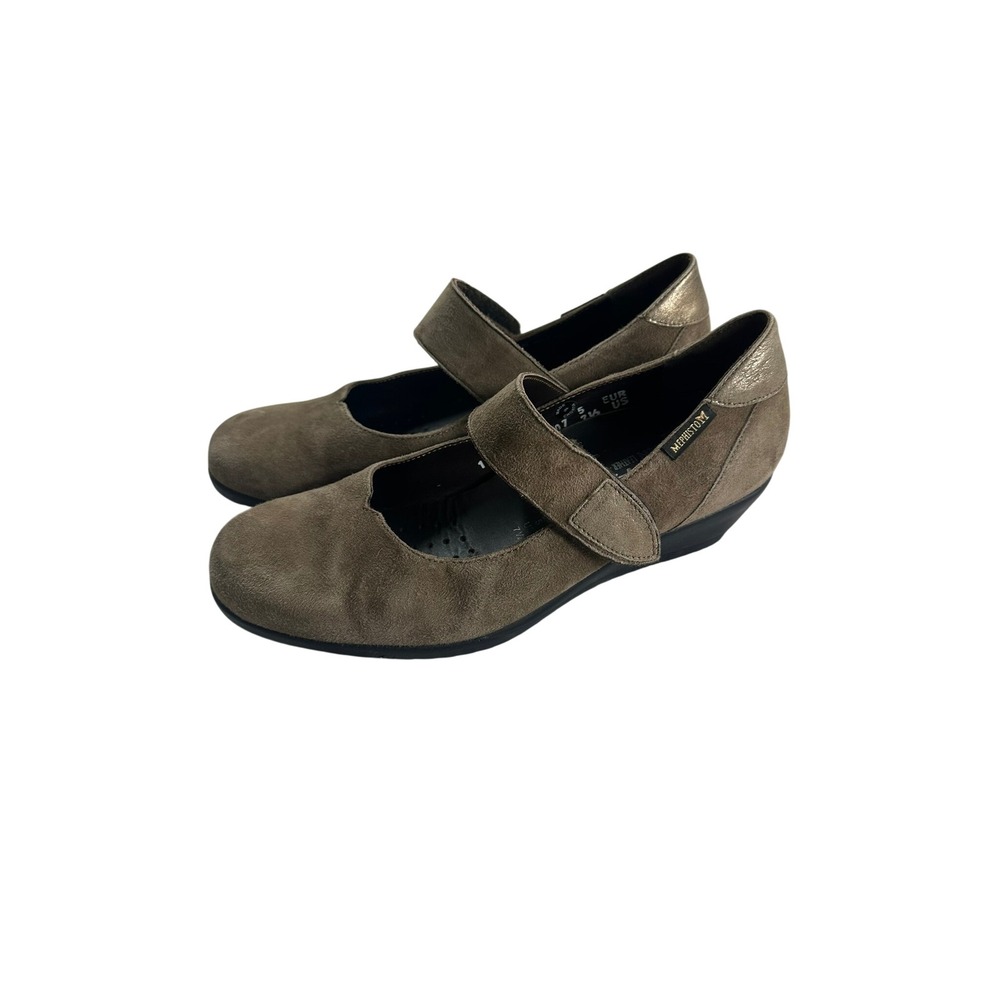 Mephisto Mary Jane Wedge Women 7.5 Taupe Very Good Suede Air-Jet Comfort Shoe